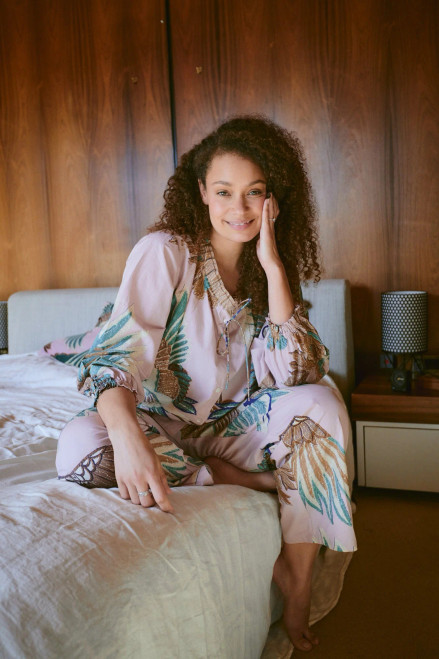 One Hundred Stars Poplin Pyjama Set ~ Crane Plaster Pink
