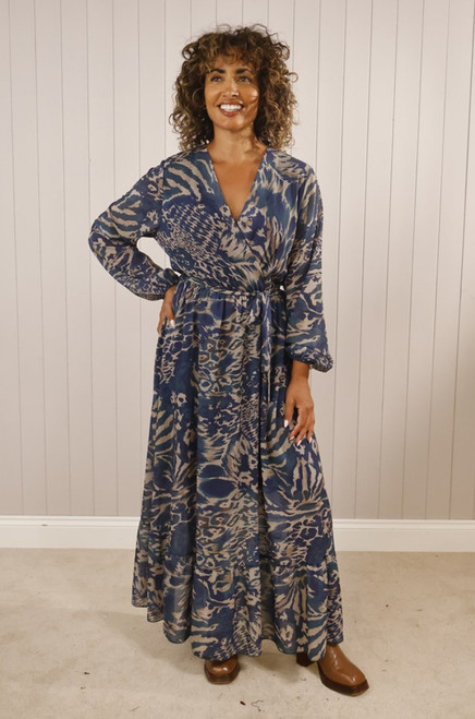 Animal Print V-Neck Tie Dress ~ Teal