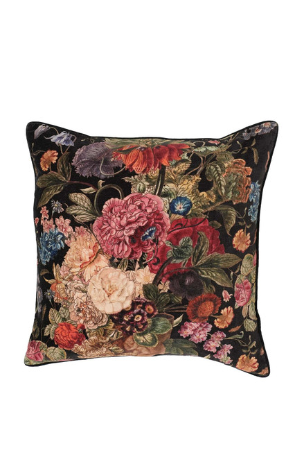 One Hundred Stars Primula Black Square Cushion (Feather filled Cushion pad included)