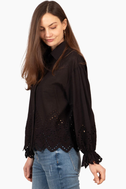 Miss Shorthair Hattie Long Sleeve Shirt ~ Black Broderie Anglaise