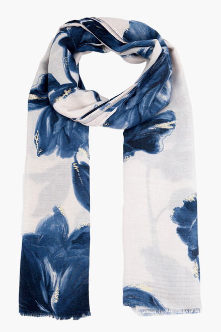 Miss Shorthair Eleanor Blue Abstract Floral Lightweight Scarf