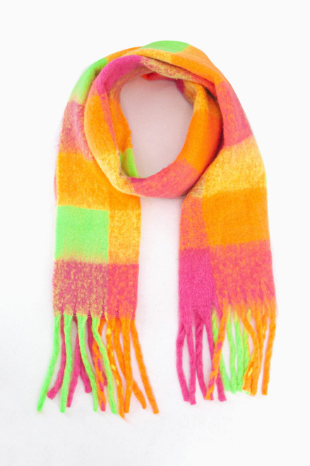 Miss Shorthair Joey Square Check Heavyweight Scarf ~ Raspberry/Orange