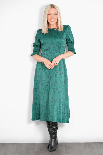 Miss Shorthair Hazel Tea Dress ~ Teal/Green Polka Dots