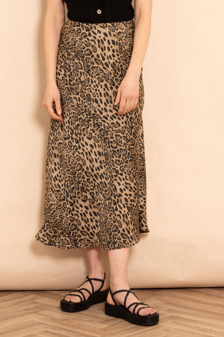 Miss Shorthair Cassie Midi Slip Skirt ~ Neutral Leopard Print