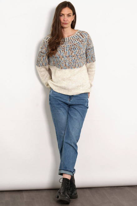 Miss Shorthair Tilda Wool Blend Jumper ~ Cream/Blue Scandi