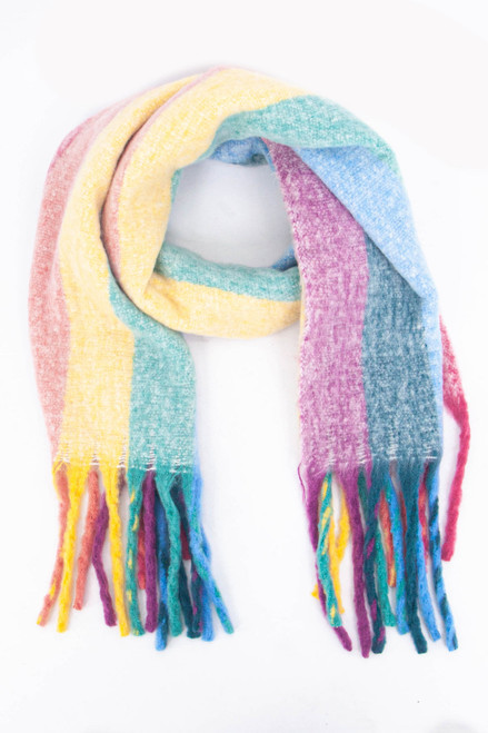 Miss Shorthair Eliza Rainbow Colour Block Stripe Heavyweight Scarf Miss Shorthair Eliza Rainbow Colour Block Stripe Heavyweight Scarf