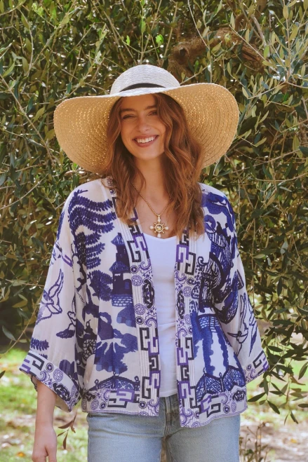 One Hundred Stars Short Kimono ~ Giant Willow Blue