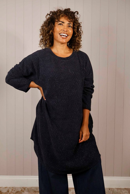 Lana Wool Lurex Knitted Dress ~ Navy