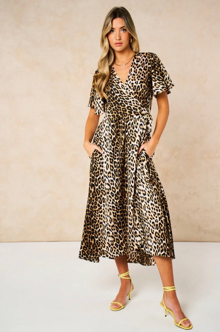 Addie Wrap Dress ~ Cream, Leopard