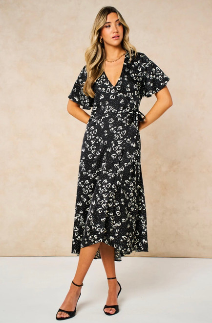 Addie Wrap Dress ~ Black, Heart