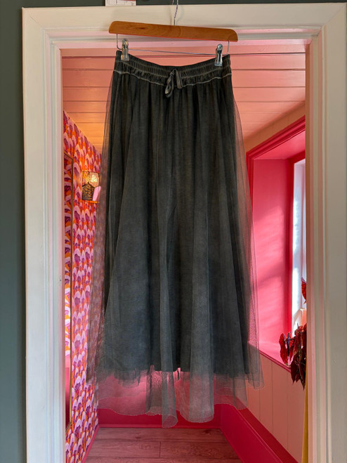 Tulle Net Long Lined Skirt ~ Dark Khaki