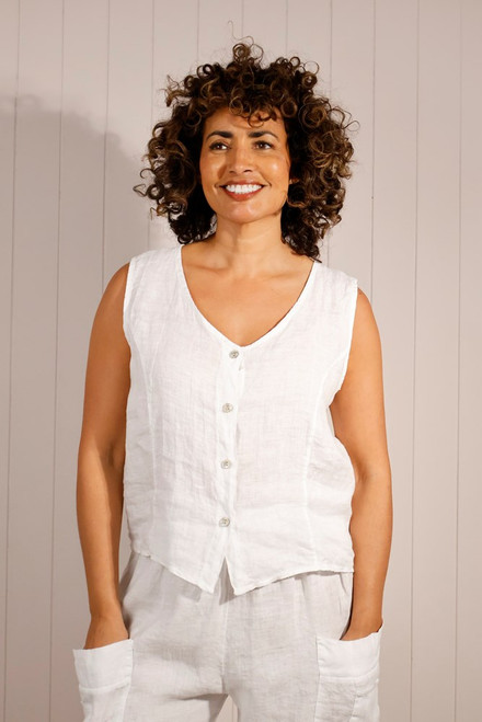 Linen Button Waistcoat ~ White