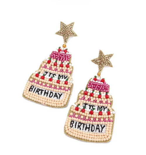Beaded Double Birthday Cake Earrings