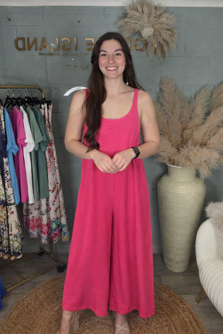 Strappy Plain Jumpsuit ~ Fuchsia