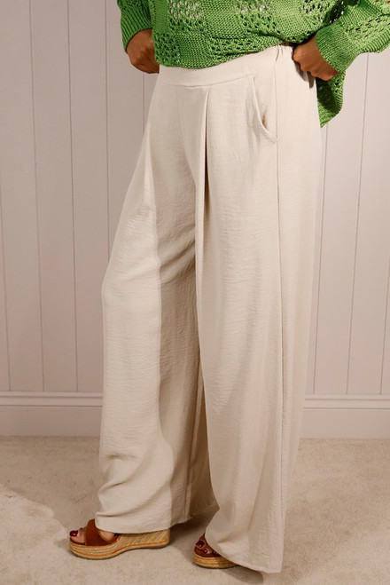 Plain Wide Leg Trousers ~ Beige