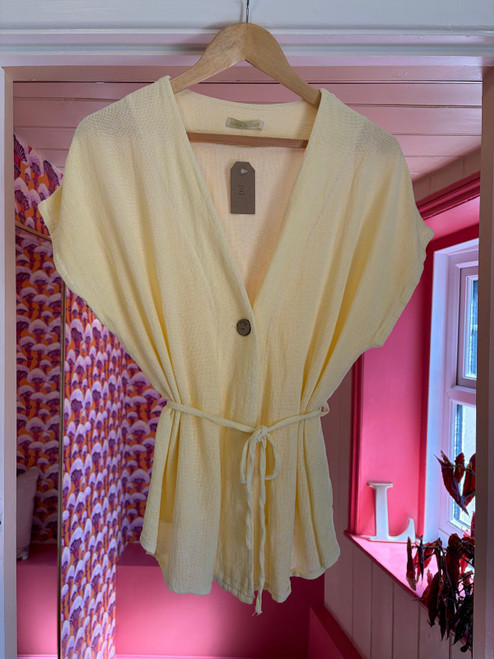 Washed linen Button Waist Tie Top ~ Lemon