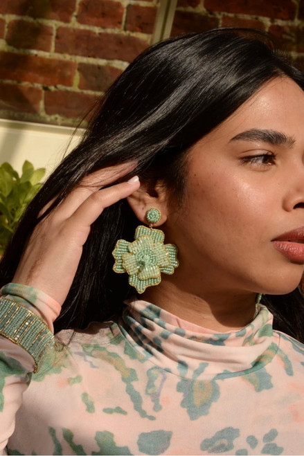My Doris Large Flower Earrings ~ Mint