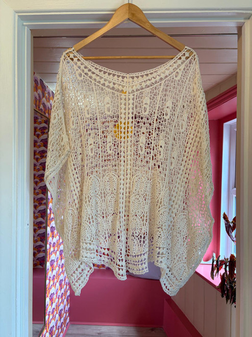 Crochet Embroidered Top ~ Beige