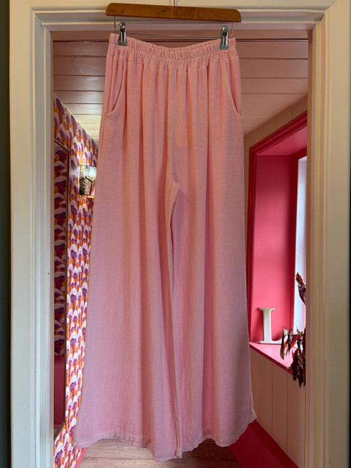 Washed Linen Two Pocket Trousers ~ Candy Pink