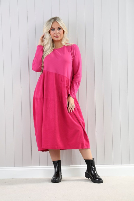 Cord Asymmetric Pocket Dress ~Berry