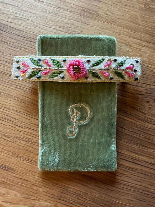 Mint Floral Vine Embroidered , Single Hair Berrette