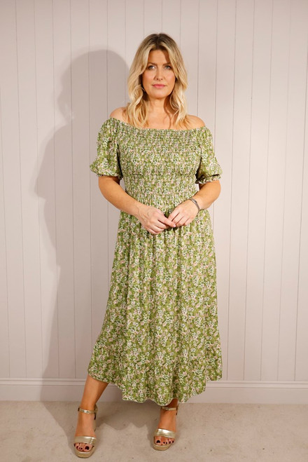 Goose Island - Ditsy Flower Puff Sleeve Maxi Dress ~ Lime