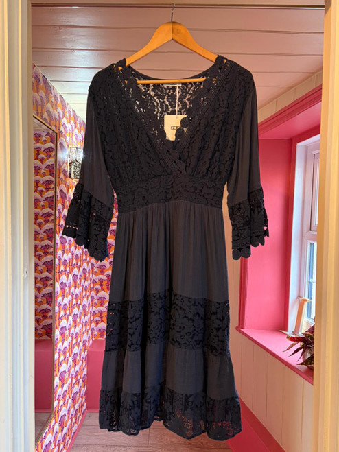 Lace Panelled Dress ~ Navy