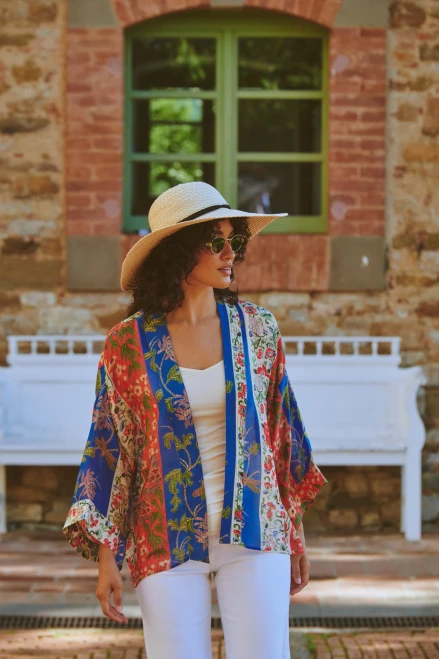 One Hundred Stars Short Kimono ~ Ribbons Cobalt