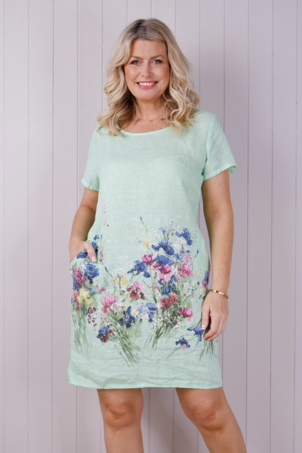 Linen Flower Garden Dress ~ Green