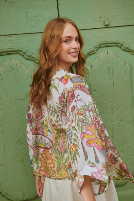 One Hundred Stars Short Kimono ~ Boho Garden Ecru