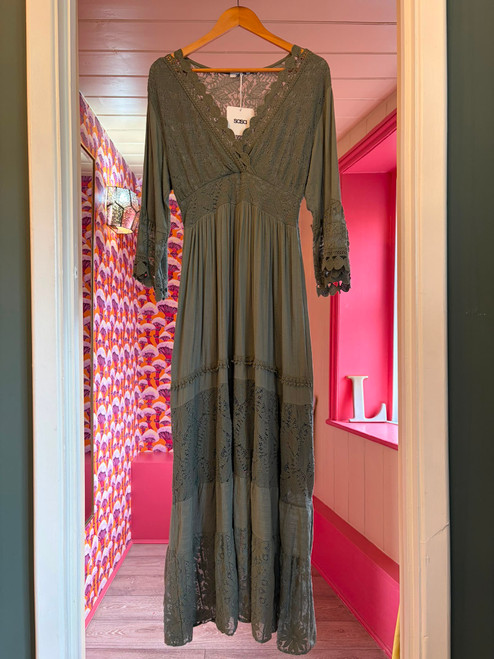 Lace Panelled Long Dress ~ Khaki
