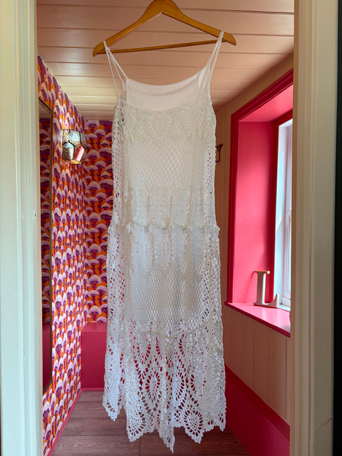 Crochet High Low Dress With Underslip ~ White