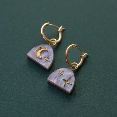 Mini moon arc hoops ~ lilac marble & gold