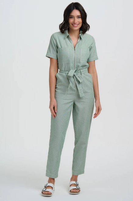 Billy Boilersuit ~ Green/White Narrow Stripe