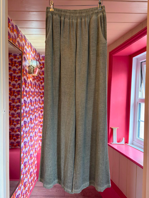 Washed Linen Two Pocket Trousers ~ Khaki