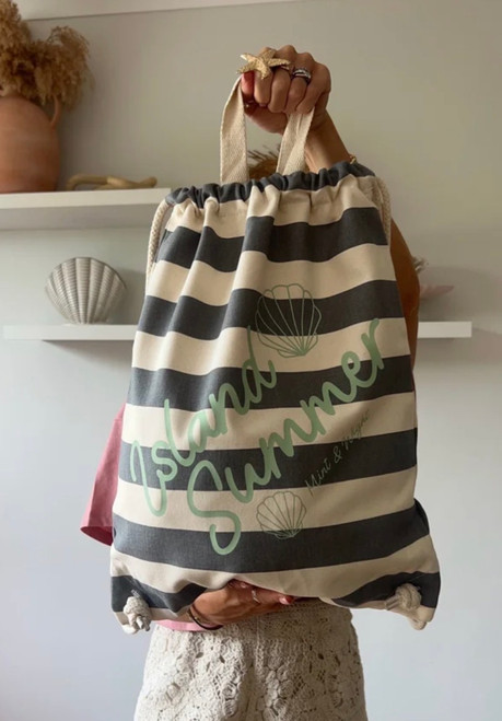 Mint & Wight ~ Striped Grey Rope Handle Bag
