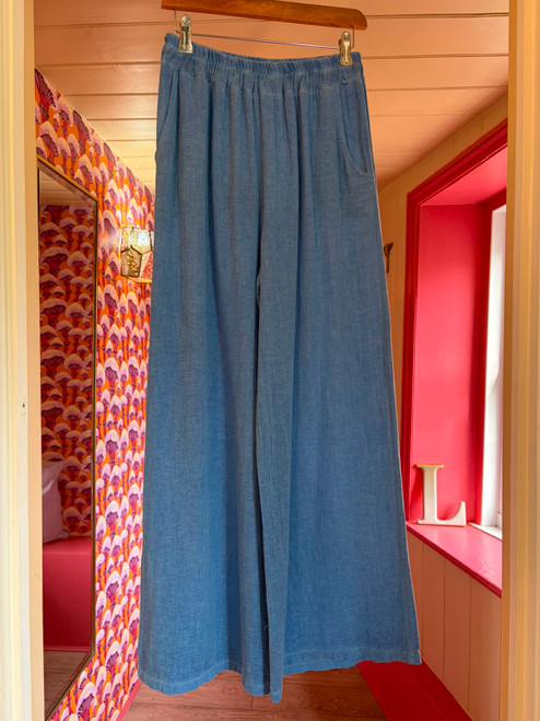 G7 8528 Washed Linen Two Pocket Trousers - Cornflour 