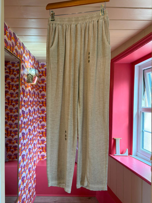 Washed Linen Six Button Trousers ~ Beige