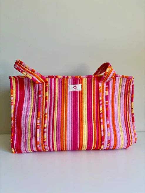 The Islander ~ Pink & Yellow Stripes large Zipped tote bag