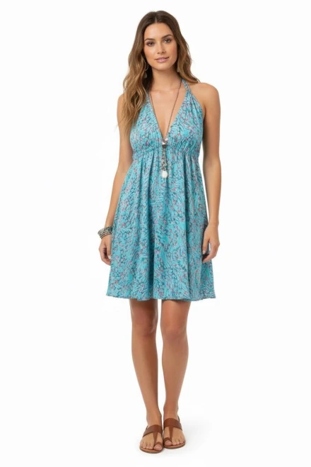Blue and Pink Halter Mini Dress