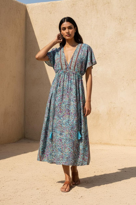 Boho Turquoise Midi Dress