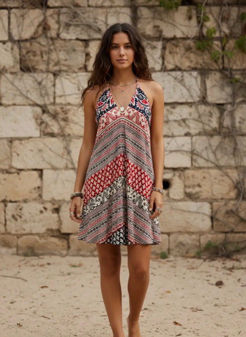 Block Print Cotton Halter Dress