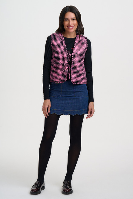 Vander Quilted Waistcoat Rose Micro Gingham Reversable