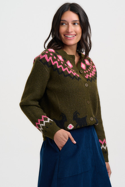 Olana Cardigan Olive, Goat Meadow Fairisle