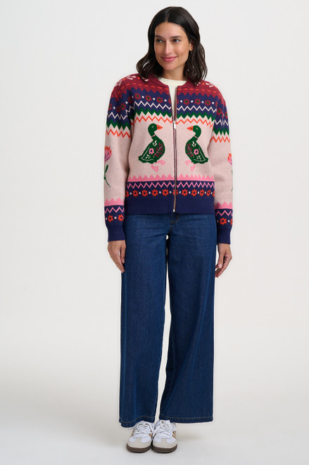 Solana Knitted Bomber Jacket Navy Ducks Intarsia