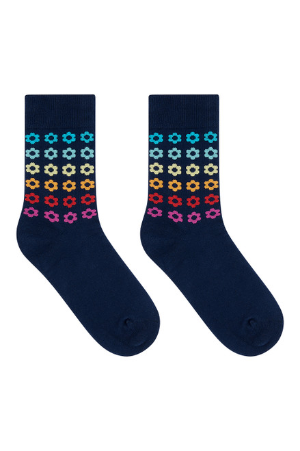 Socks Navy Retro Flowers