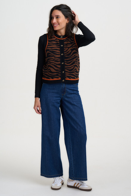 Natalie Knitted Waistcoat Brown/Black Tiger Print