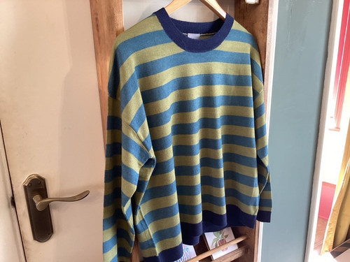Cashmere Like Multi Stripe Crew Neck Jumper ~ Marine Blue