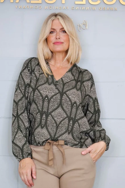 Monochrome Leaf Blouse ~ Khaki