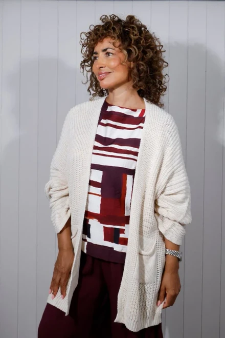 Cable Knit Pocket Cardigan ~ Beige